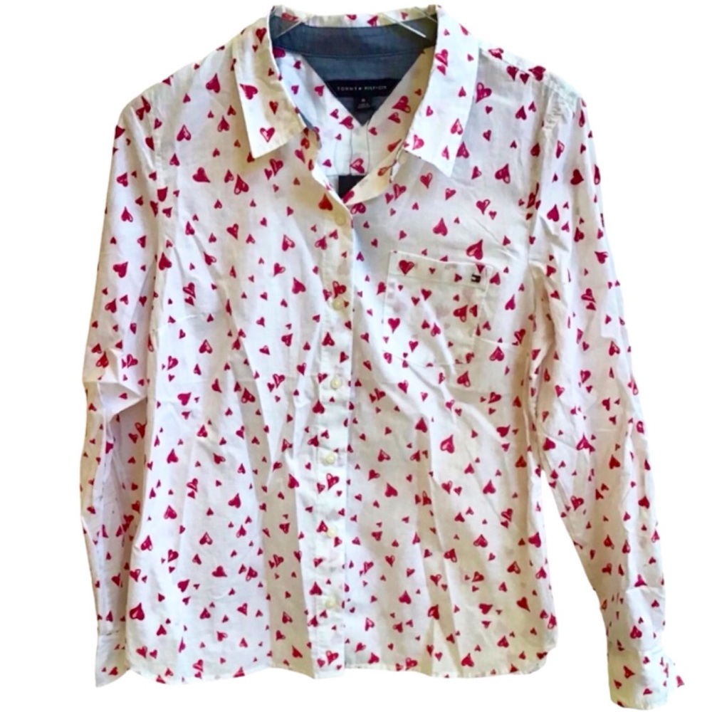 Tommy Hilfiger Flutter Hearts Button Down Blouse (NWT) (Size: Medium) - Picture 2 of 9